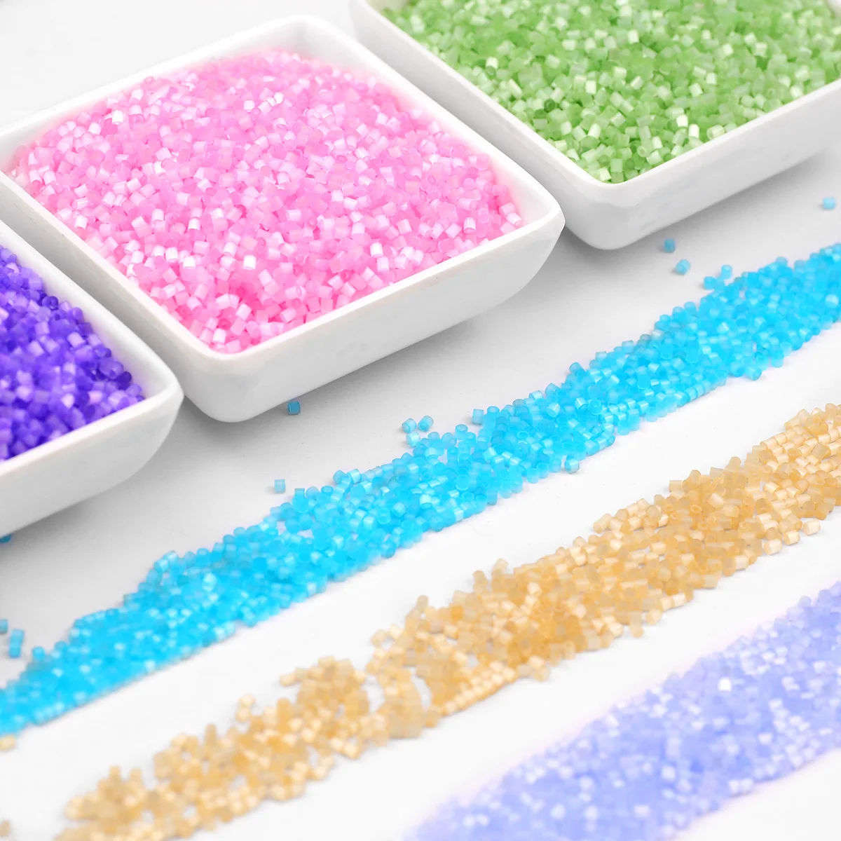 2 مللي متر عين القط أنبوب زجاجي البذور الخرز شفافة ملونة أنبوبي فضفاض الأرز حبة Craft بها بنفسك الحرفية أساور أقراط مجوهرات الإكسسوار