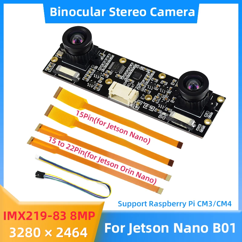 Imagem -01 - Câmera Binocular para Nvidia Jetson Nano Visão de Profundidade Estéreo Jetson Orin Nano Framboesa pi Cm4 Cm3 8mp Imx219
