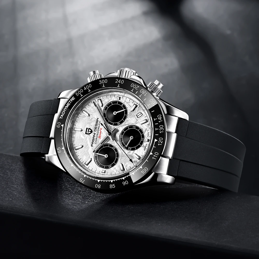 PAGANI DESIGN Watches Luxury Meteorite Face Chronograph Watch For Men Stainless Steel VK63 Movt AR Sapphire Crystal Quartz Watch