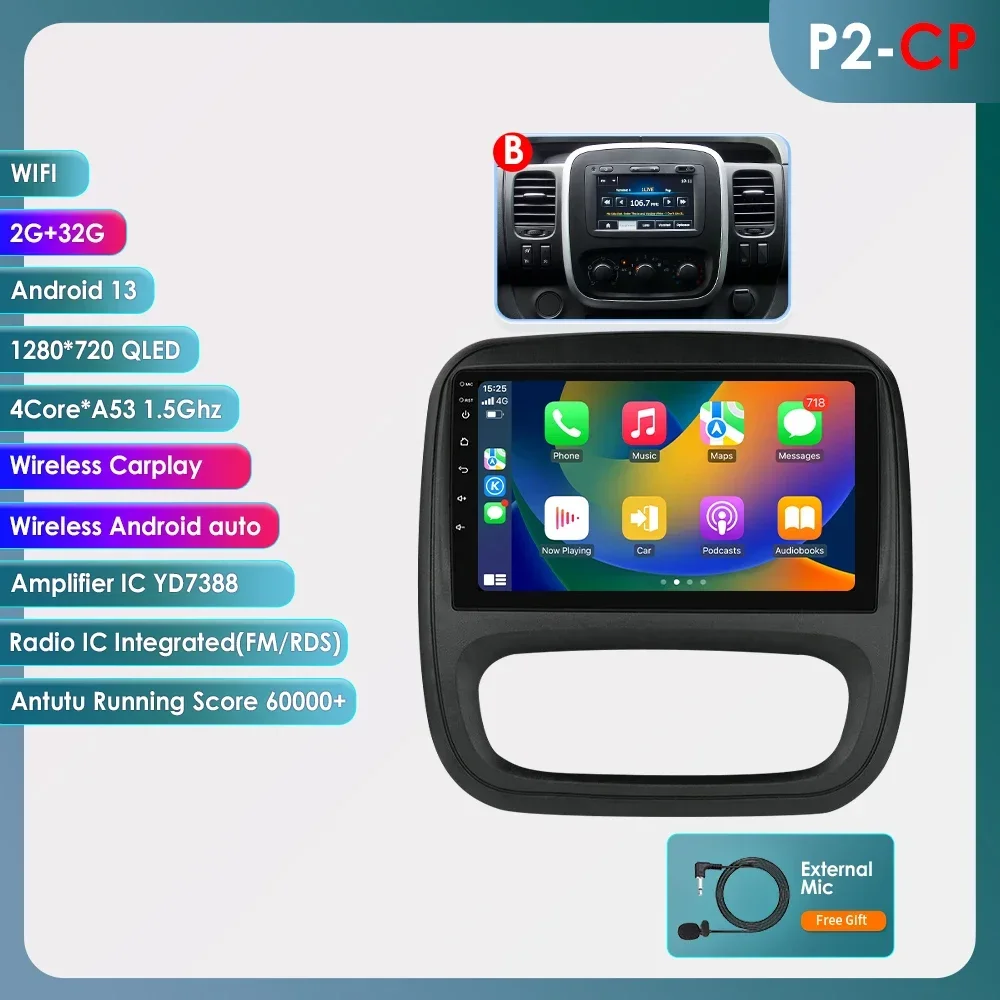 Carplay Android Auto Radio Voor Renault Trafic 3 2014-2021 Voor Opel Vivaro B 2014-2018 Auto Multimedia Gps Ai Voice 2din 7862