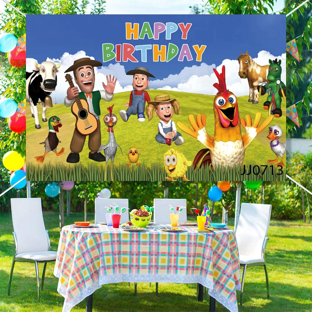 Custom La Granja De Zenon Backdrop Kids 1st Birthday Party Decor Green Grass Farm Barn Animal Tractor Photo Background Studio