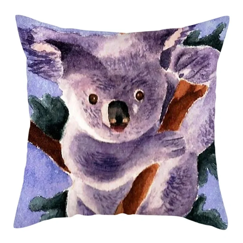 Cute Koala Pattern Cushion Cover Cartoon Animal Polyester Throw Pillow Cover for Sofa Car Home Chair Decor 45x45cm