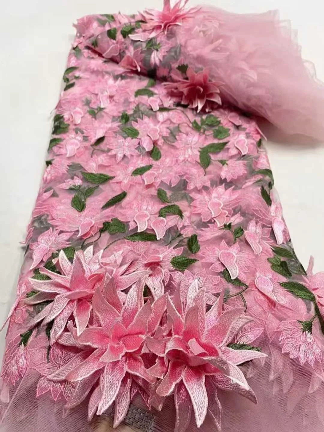

High quality 2025 Decal Flower ,3D Embroidery French Tulle Net, African Nigeria Lace for Weddings, Evening Dress, Party,