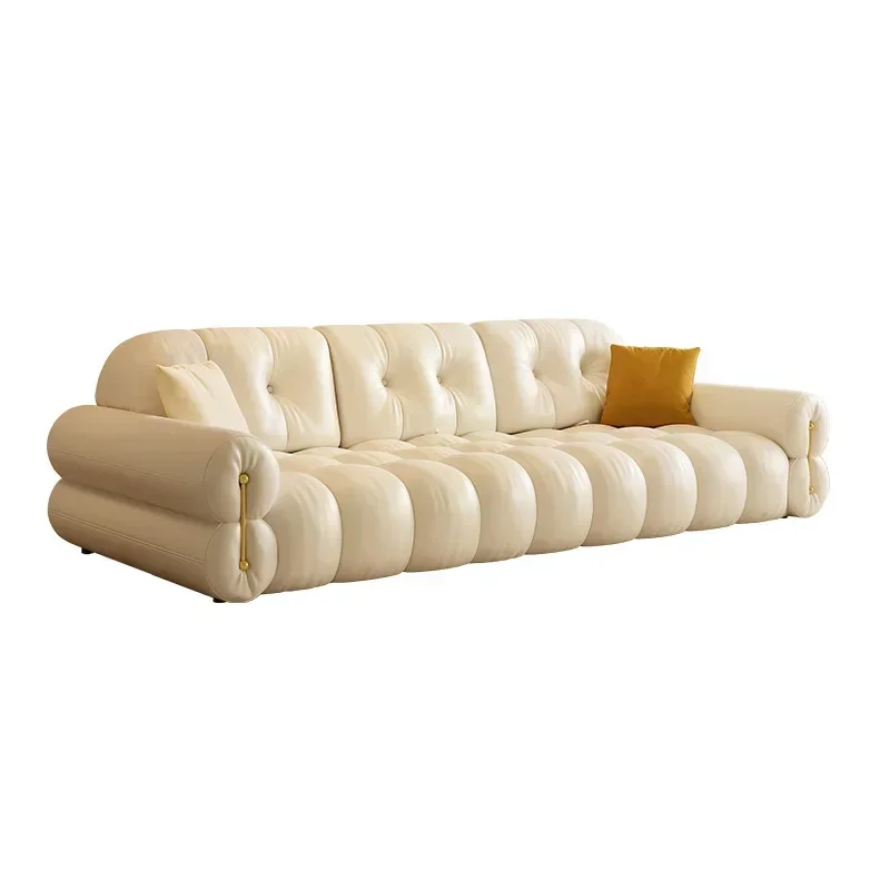 

Cream Wind Puff Sofa French Living Room Adjustable Backrest Super Wide Sitting Deep Marshmallow Leather Sofa