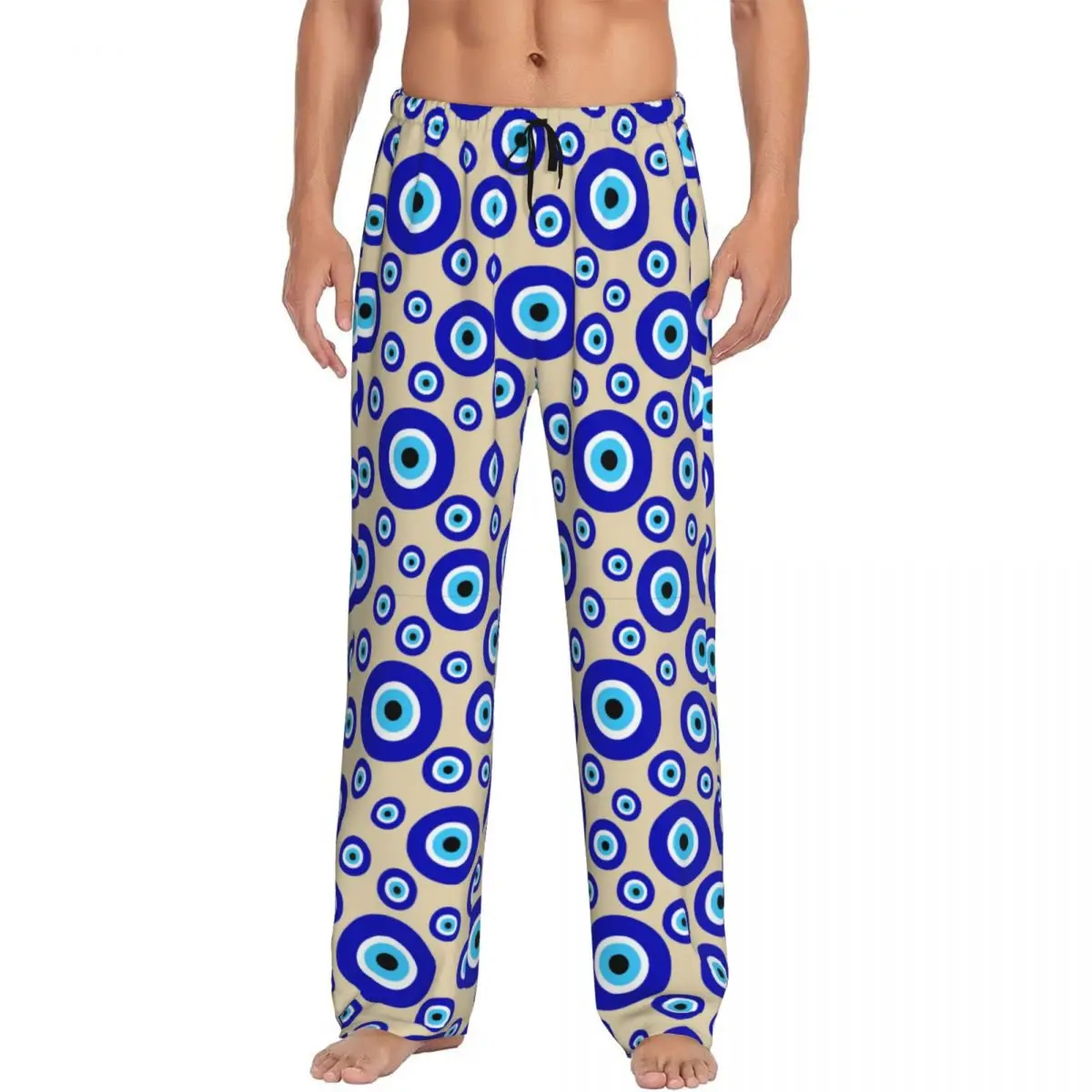 

Custom Turkey Evil Eye Symbol Pattern Nazar Amulet Pajama Pants Men's Lounge Sleep Stretch Sleepwear Bottoms with Pockets