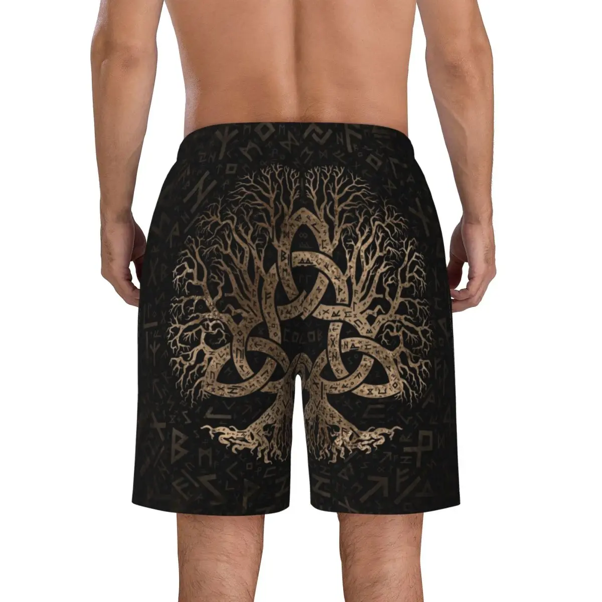 Tree Of Life With Triquetra On Futhark Boardshorts Mens Dry Board Shorts Yggdrasil Swim Trunks Custom Printed Swimwear Suits