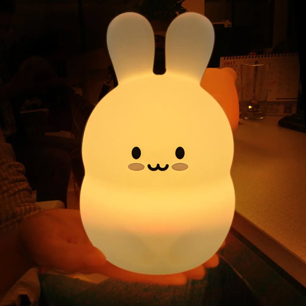 

7-Color Changing Rabbit LED Night Light for Silicone USB Rechargeable Cute Animal Lamp Bedroom Decorative Lighting