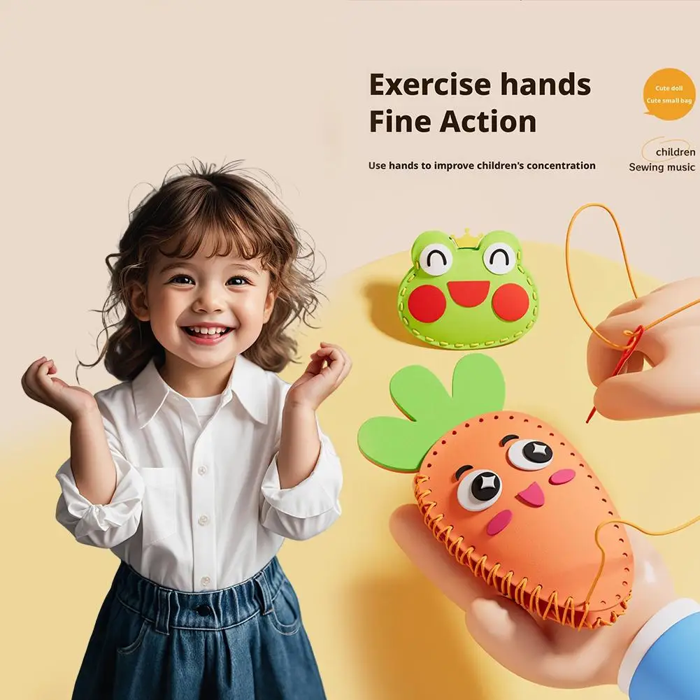 

Children's Diy Sewing Toy Kits Cute Animal Fruit Rope Threading Pendant Enhance Hands-on Ability For Kids Birthday Gif J7k4