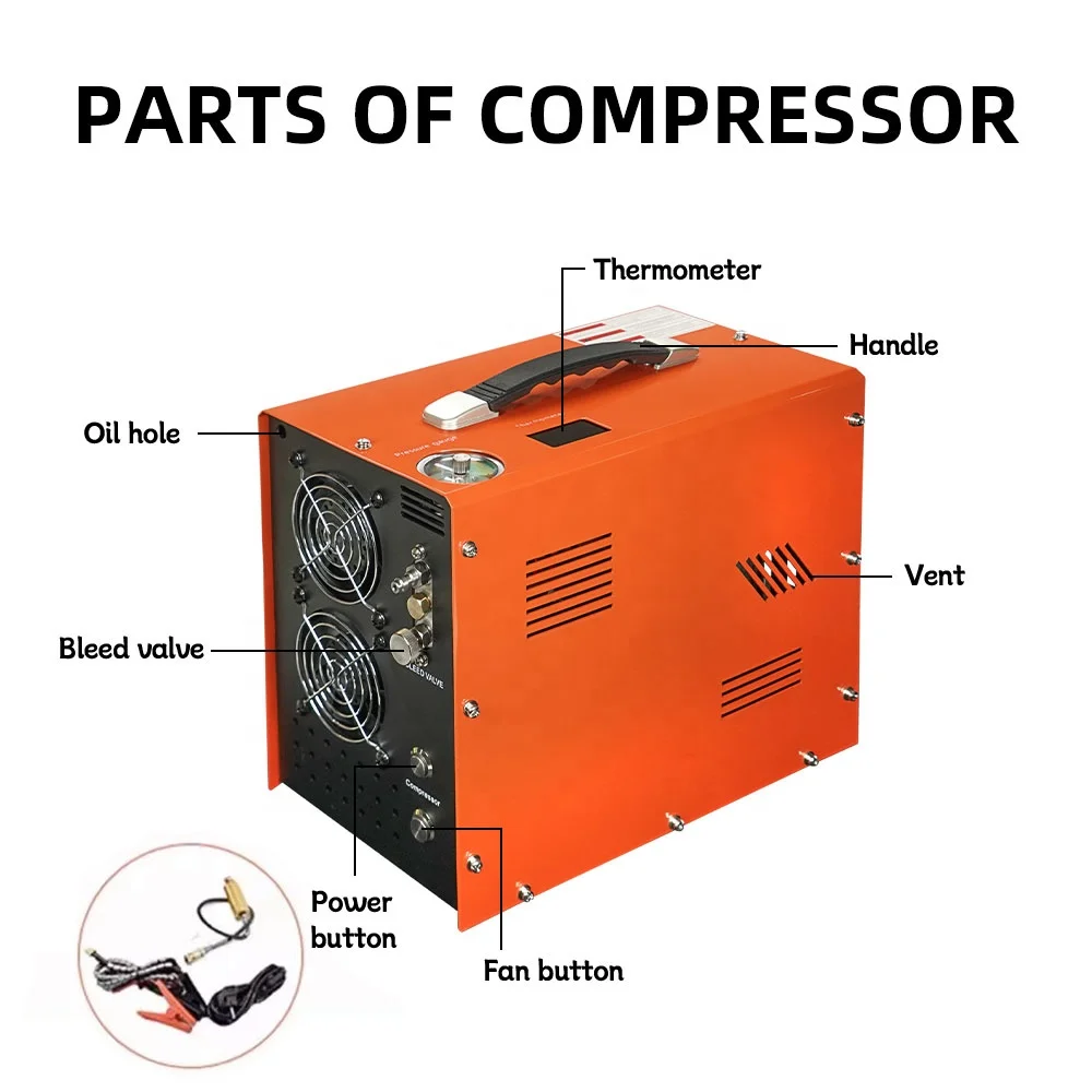 High Pressure Oil-free 4500psi 300bar 30mpa 110V 12V Fan Cooling Automatic Stop Snorkeling   Air Compressor