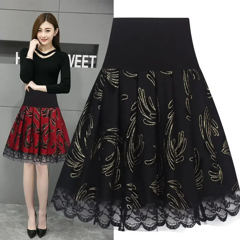 Voile Pleated A- line Short Skirt Elastic Waist Large Size Woman Skirts Mujer Faldas Saias Mulher