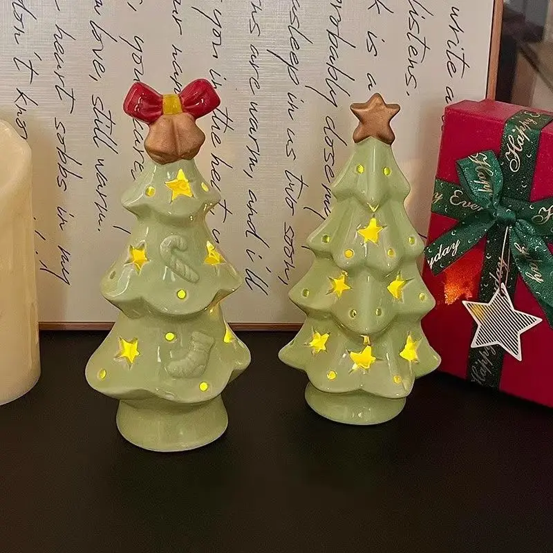 Christmas Gift Ceramic Transparent Christmas Tree Night Light Cute Ceramic Stars Christmas Tree Night Light Decoration