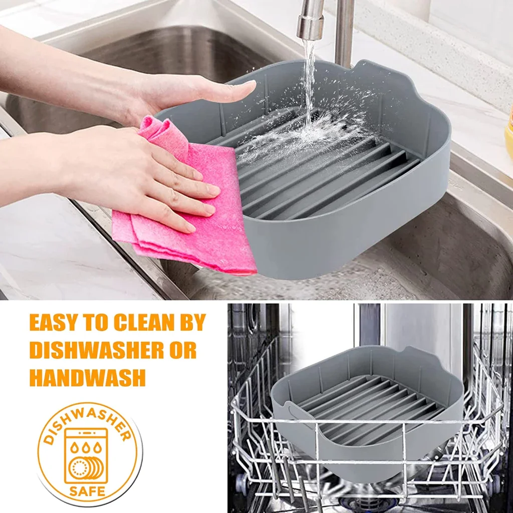 Imagen 5: Bandeja para hornear con estera para freidora de aire de silicona, estera para hornear de silicona de grado alimenticio engrosada, bandeja para hornear freidora de aire para el hogar, estera cuadrada para hornear