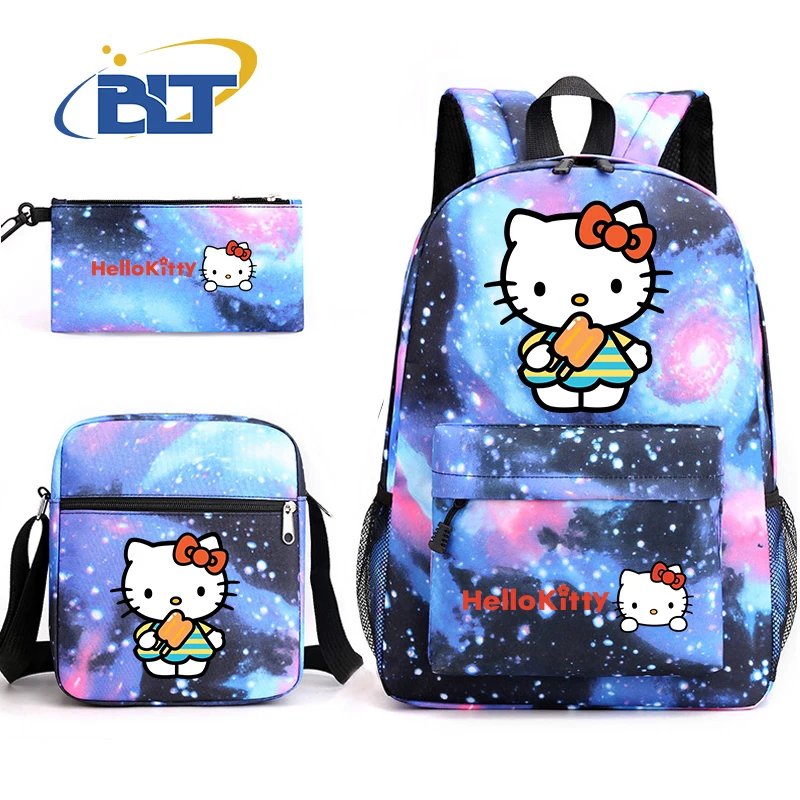 MINISO HeIIoKitty printed student school bag set children's shoulder bag pencil bag backpack three-piece set