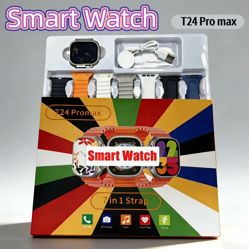 T24 Pro max Smart Watch 7 in 1 Straps Sports SmartWatch Bluetooth Phone Call Wireless charging Smart Watch men women