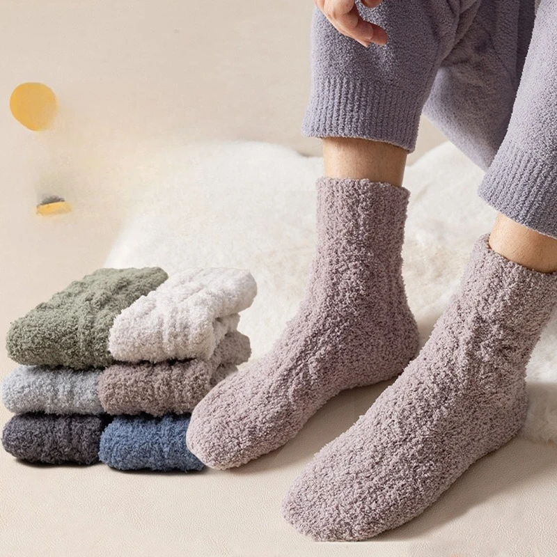 5 Pairs Thick Warm Winter Socks Men Coral Fleece Thermal High Quality Middle Tube Cozy Fluffy Sleeping Socks 2026