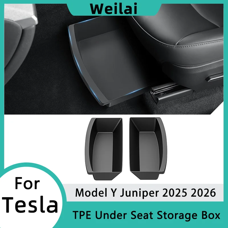 

Under Seat Storage Box for Tesla Model Y Juniper 2025 TPE Rear Hidden Central Storage Tray Organizer Car Interior Accessories