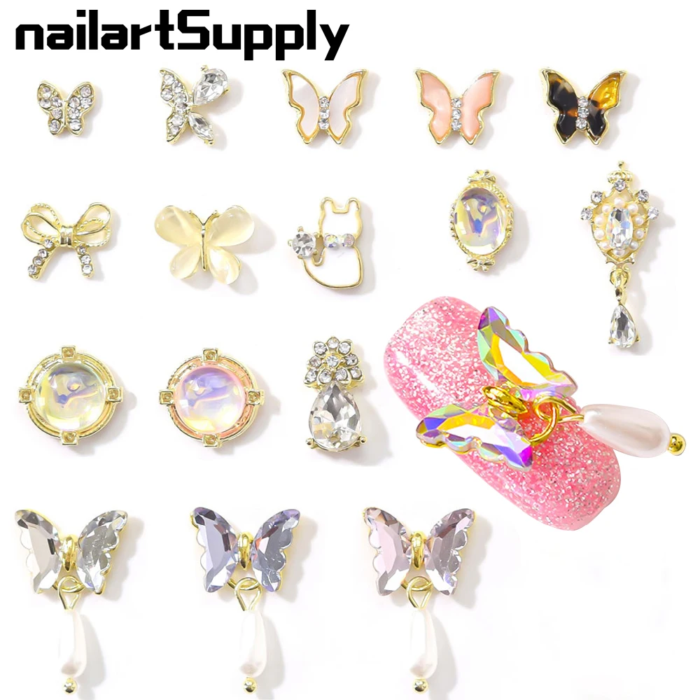 

10pcs Nail Art Decorations Metal Butterfly Pendant 3D Gold Alloy Japanese Style Nail Charms Shiny Nail Rhinestones Accessories