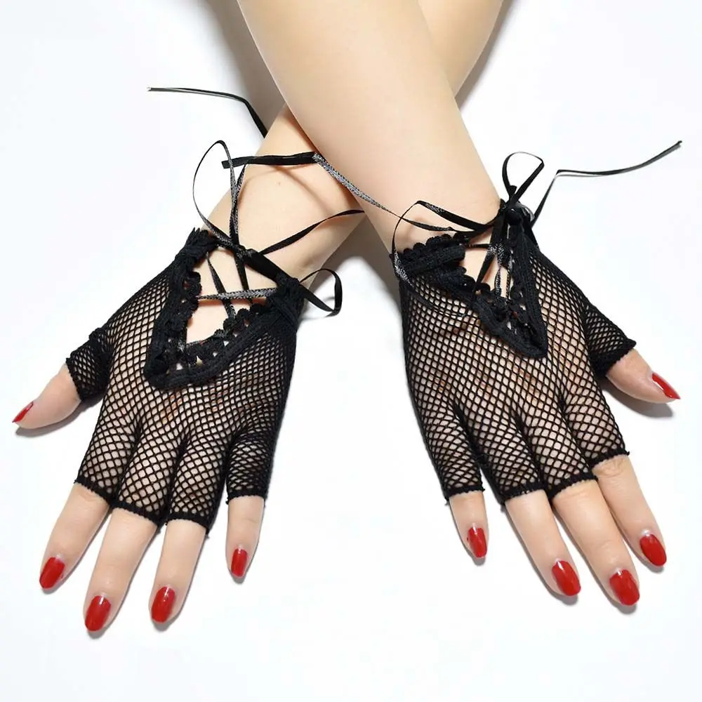 

Party Costume Accessories Fashion Black Punk Mesh Lace Girls Women Fishnet Gloves Long Gloves Net Mitten Fingeless Mittens