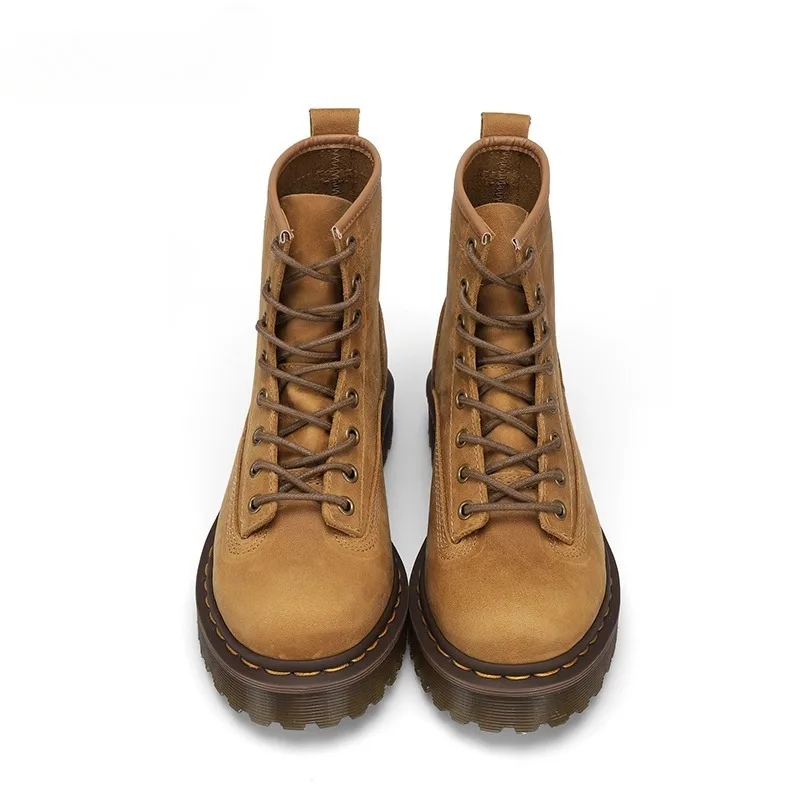 

British Men Desert Work Boots Thick-Sole Vintage Genuine Leather Women Motorcycle Boots Outdoor Anti-Slip Hiking Ankle Boots