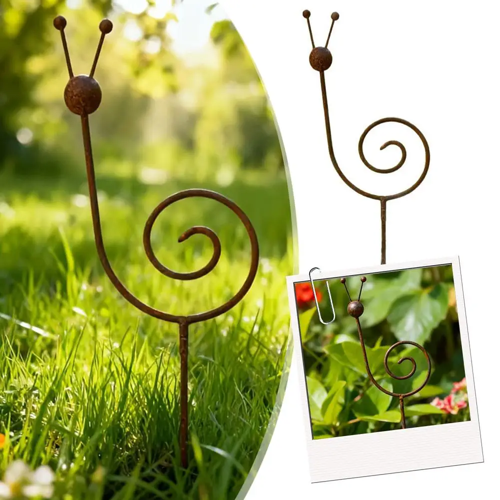 Rusty Metal Snail Plant Support Stake Minimalist Rustic Iron Metal Crafts Garden Decor Durable Weather Resistant
