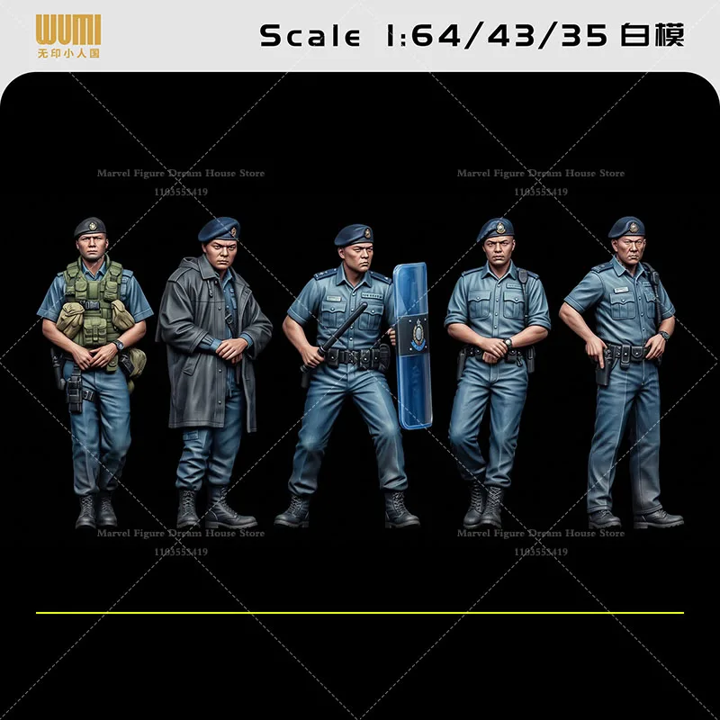 1/64 Scale Miniature Scene Dolls Un-panited White Figure Mini Model China Hong Kong Male Police Tactical Unit‌ Blue Berets