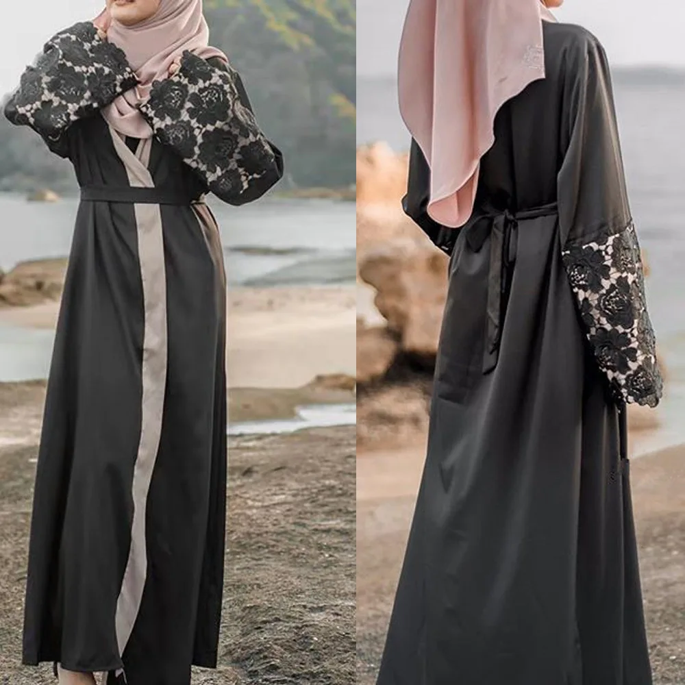 

Ramadan Open Abaya Islam Kaftan Long Dress Abayas for Women Dubai 2022 Muslim Clothes Lace Big Swing Caftan Jilbab Hijab Robe