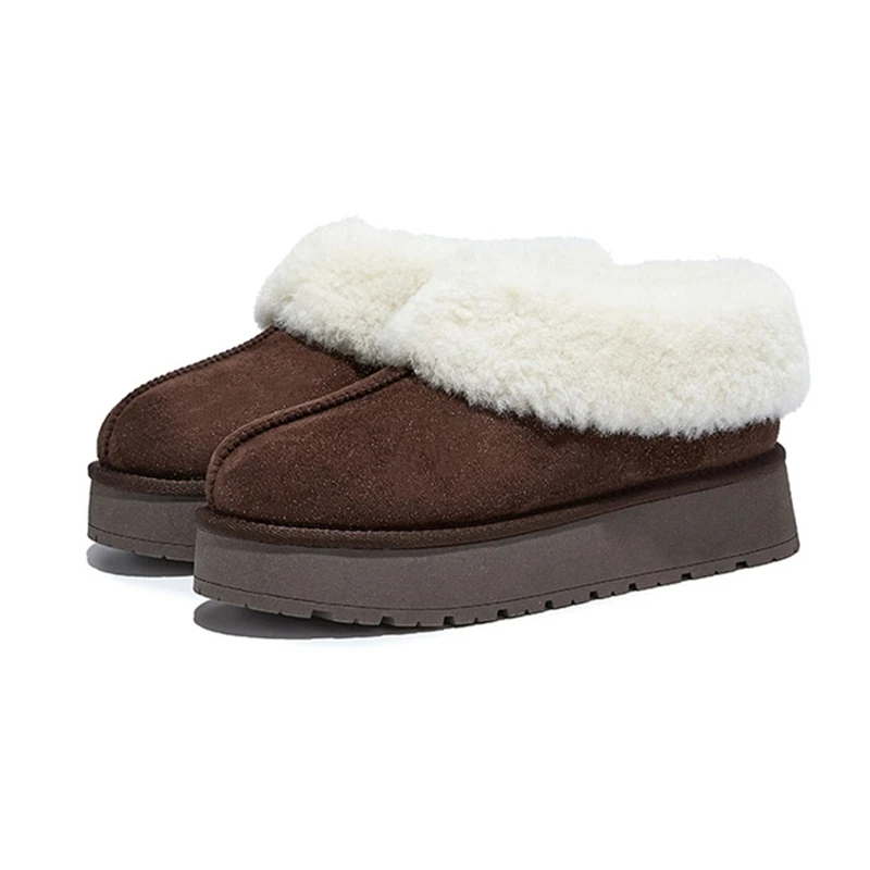 أحذية الثلوج النسائية الجديدة لعام 2025 بمقدمة كبيرة للشتاء أحذية نسائية قصيرة مسطحة من القطيفة للدفء أحذية نسائية مبطنة بالقطن #2
