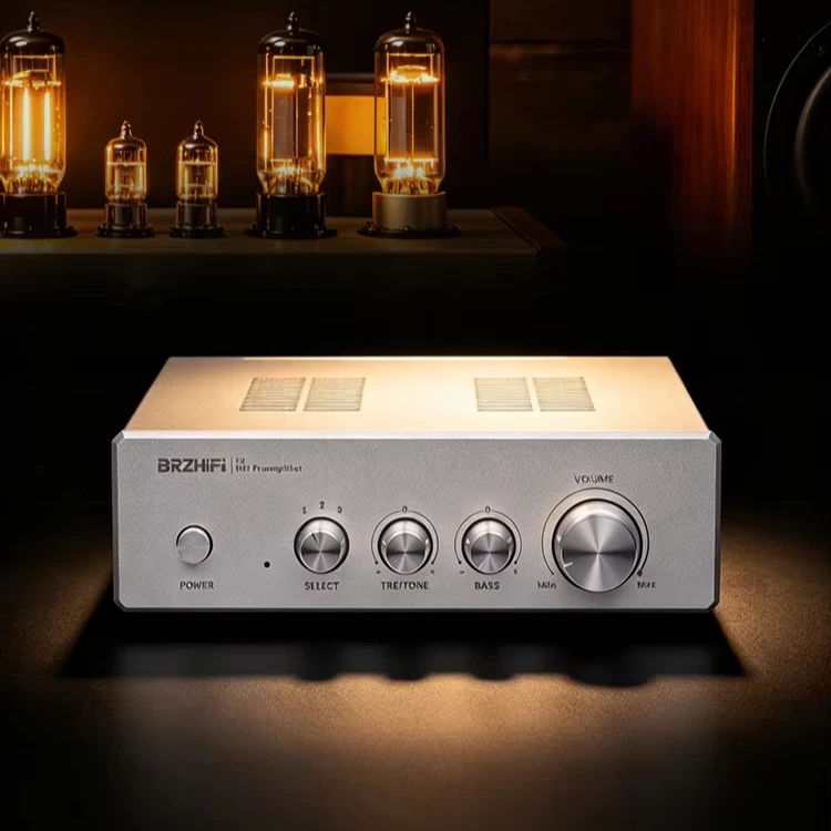 BRZHIFI F2 HiFi Stereo Preamplifier With Bass Treble Tone Control Rare Gold Sealed Op-Amp Audio Pre-Amp Aluminum Case
