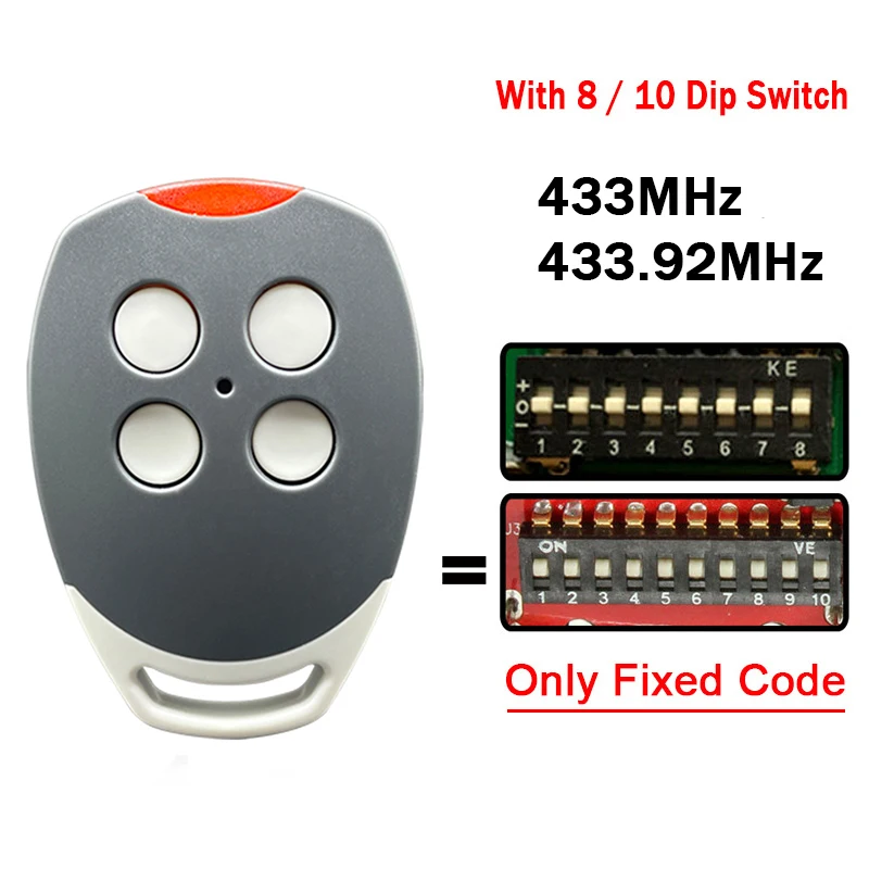 

Clone 8 / 10 DIP Switch Garage Door Remote Control 433MHz 433.92MHz Fixed Code Door Opener / Gate Remote Control Duplicator