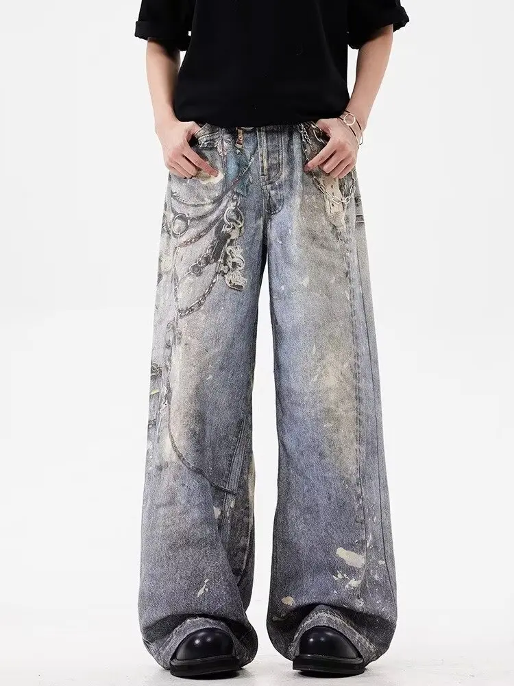 2024 Ropa Y2K Streetwear 3D Grafik Druck Baggy Jeans Hosen Für Männer 90S Vintage Kleidung Gerade Gothic Punk Alte Denim Hosen