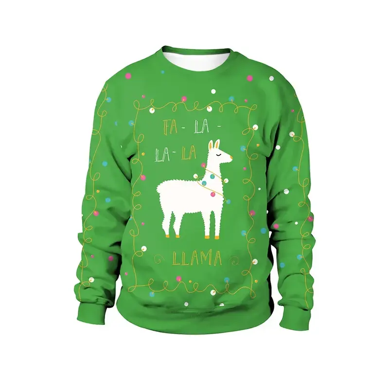 Men Women Llama Ugly Christmas Sweatshirt 3D Funny Print New Year Eve Xmas Sweater Couples Pullover Holiday Party Jumper Tops - Image 16