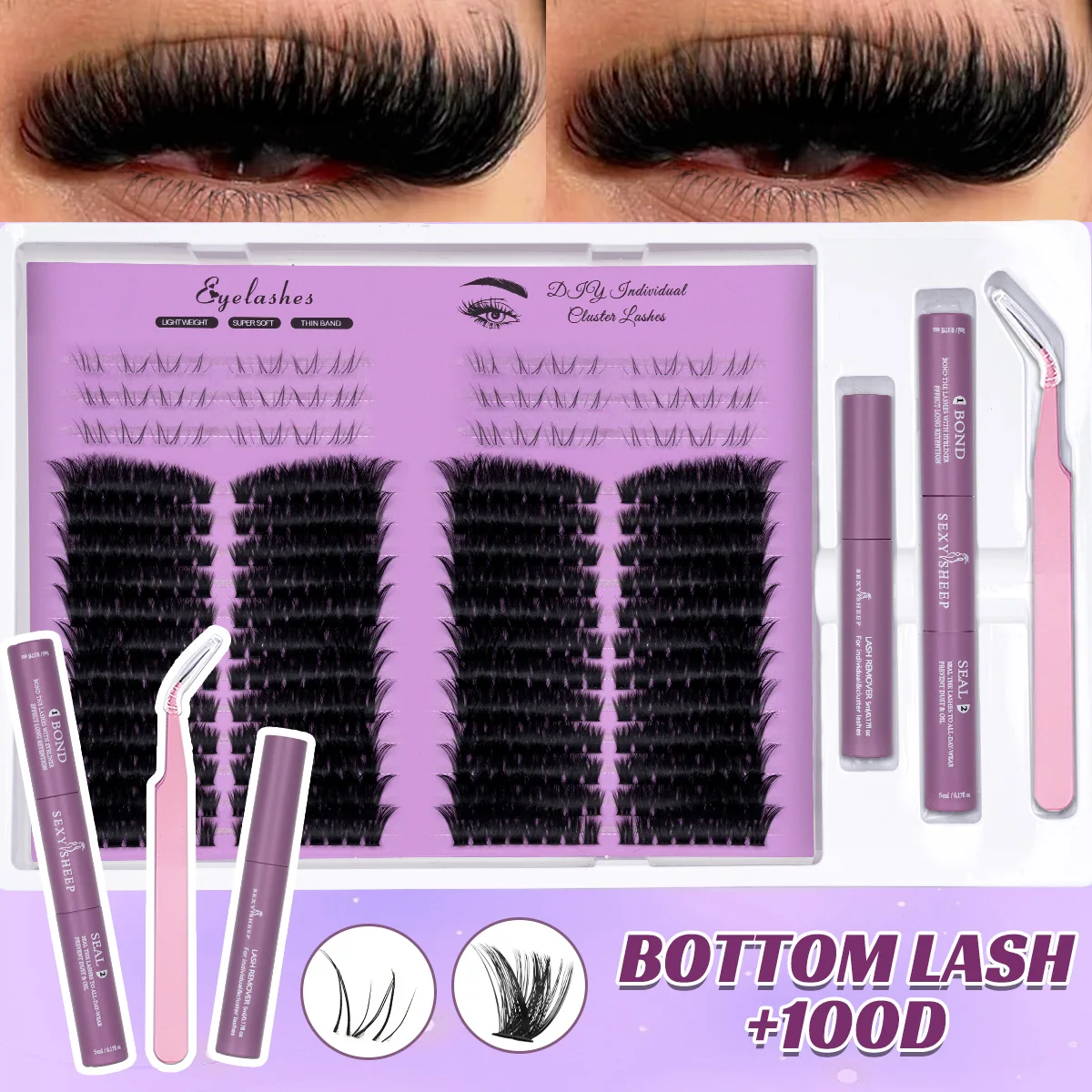 DIY Wimpern-Cluster-Set, Wispy-Wimpernverlängerungen, Natürliches Volumen, Einzelwimpern-Set mit Kleber, Fixiermittel, Entferner und Pinzette – Detail 3