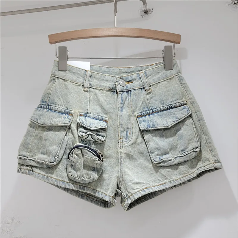 Design Sense SexyGirl Tooling Pantaloncini di jeans da donna 2025 Primavera Estate Lavato Pantaloni larghi a gamba larga skinny larghi e versatili