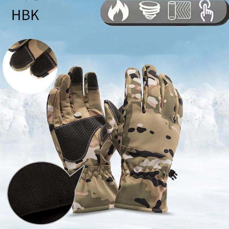 Winter Men Tactical Glove Windproof Waterproof Cold Resistant Warm Plush Thickened Outdoor Activity Driving Touch Screen Glove