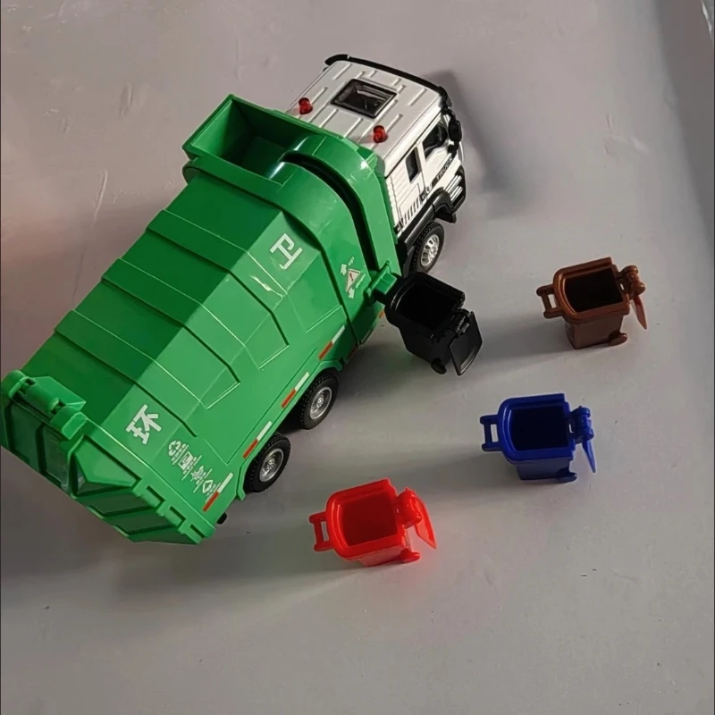 

1:50 Alloy Sanitation Truck Model, High Simulation Municipal Vehicle with Pull-Back Sound & Lights, Collector Toy for Kids