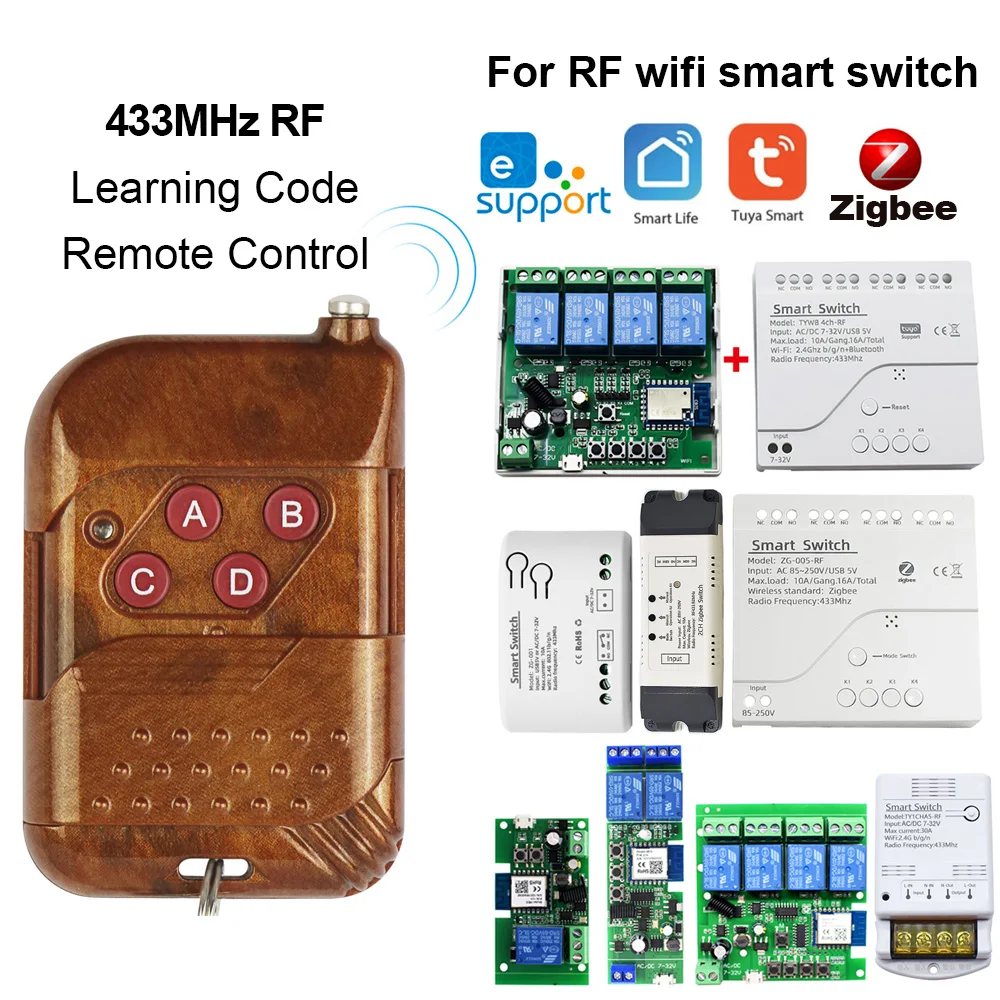 433 Mhz Wireless RF Remote Control EV1527 Learning Code Controller For ewelink tuya zigbee Receiver Garage Door Lamps Lights