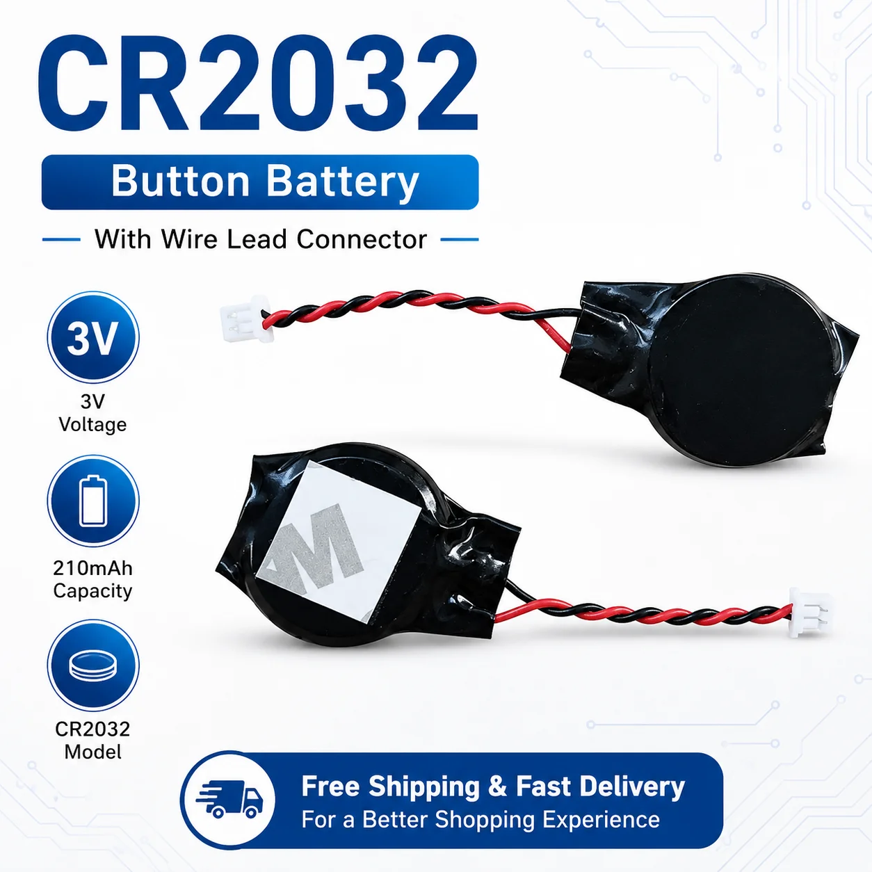 3V CR2032W CR2032 Lithium Coin Cell Battery with 1.25 Connector Wire for Laptop Notebook Motherboard CMOS BIOS Battery