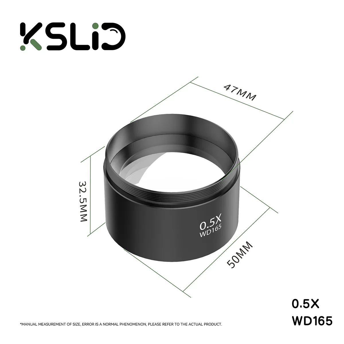 KSLID WD165 0.5X WD120 0.7X Barlow Lens Zoom Stereo Microscope Auxiliary Objective Lens Mounting Thread 48mm Objective Lens Tool