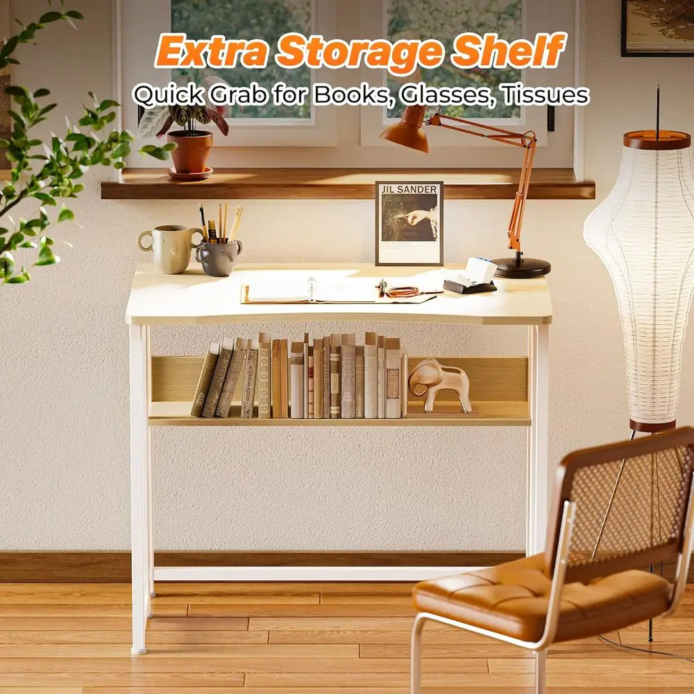 مكتب مدمج قابل للطي من خشب البلوط 31.5 مع مساحة تخزين للمساحات الصغيرة ومنطقة الأريكة، مثالي للكتابة والعمل المكتبي