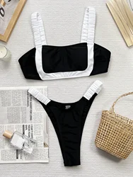 New Bikini Black Sexy Strapless Split Swimsuit Hawaii Vacation High Waist Bikini 2024 Summer m