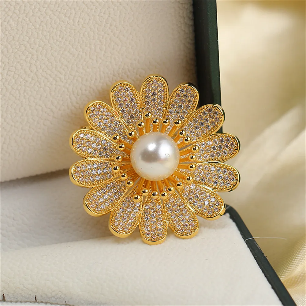 

DIY Accessories New Precision Sun Flower Pearl Brooch Fashionable Temperament Inlaid with Jade Agate Accessories Empty Holder