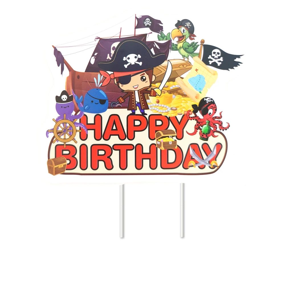 Decoración de tartas con temática de barco de bandera pirata para niños, suministros de fiesta de cumpleaños para niños, palillos para cupcakes, 1 unidad por lote