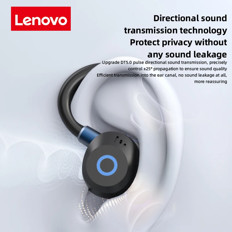 سماعات لينوفو الرياضية اللاسلكية بلوتوث 5.4 TWS سماعات أذن بخطاف LED عرض طويل الاستعداد سماعات مقاومة للماء #5