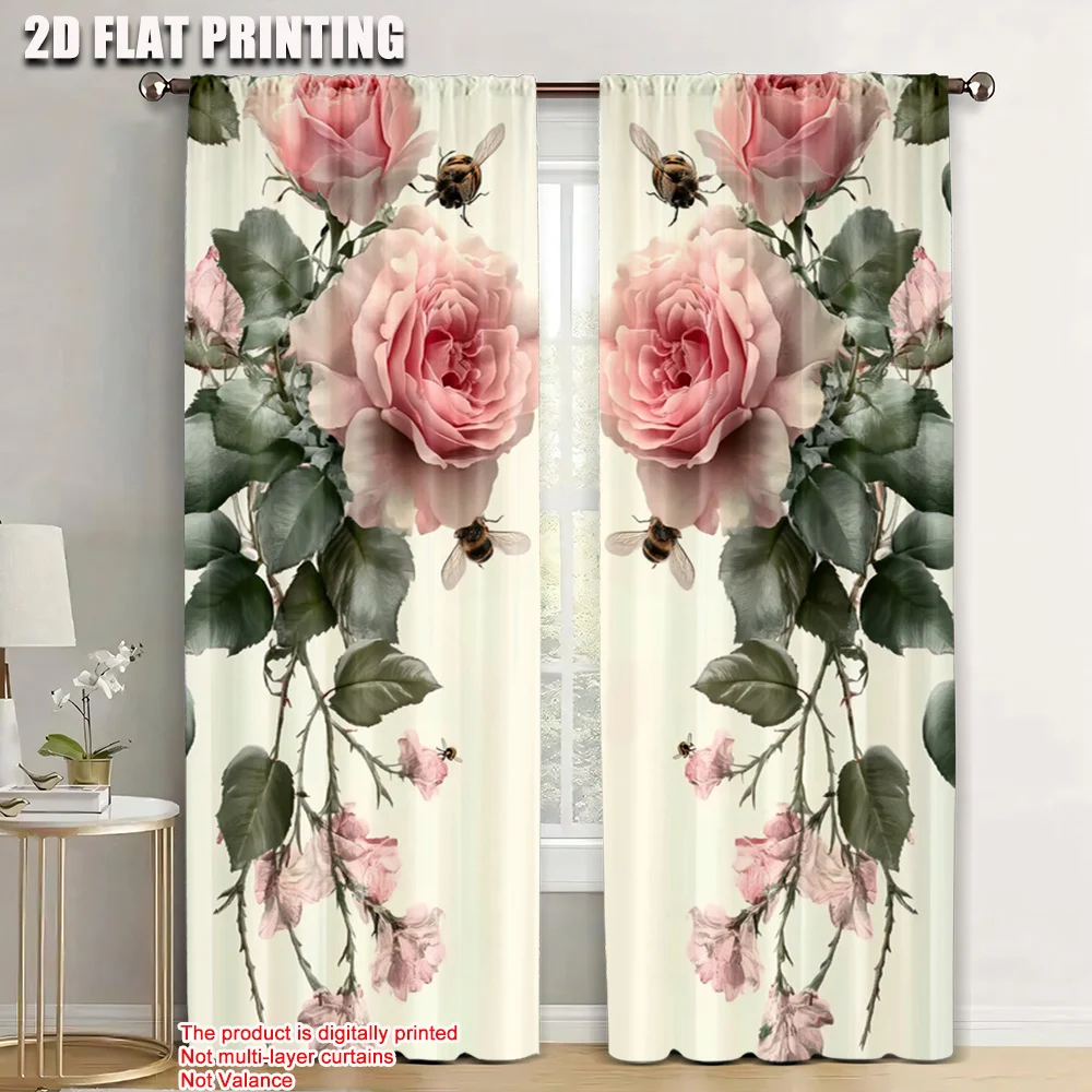 

2pc, Window Curtains Beautiful Floral Versatile Polyester Fabric,Without Electricity Spring Party & Holiday Decor for Classroom,