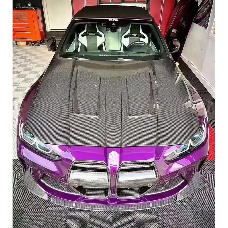 جزء السيارة الكربون الجاف IND نمط بونيه هود G80 M3 G82 M4 2022 غطاء المحرك Peect الإعداد #4