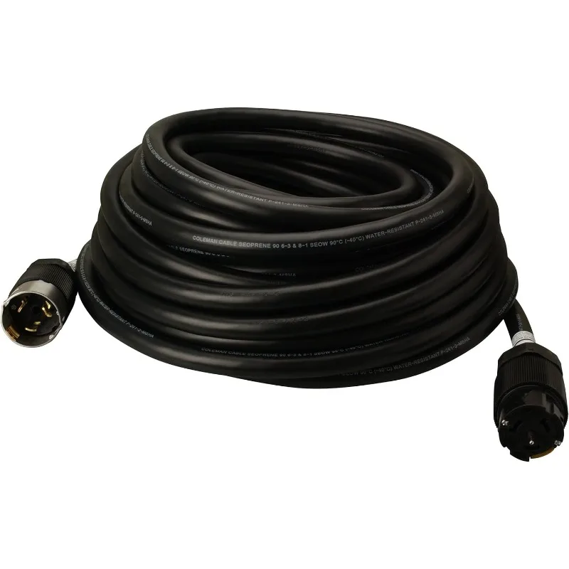 Extra Duty Outdoor Extension Cord, 100Ft, 8 Gauge, 50 AMP, Twist-to-Lock, Generator Cord, SEOW, Black, 19190008