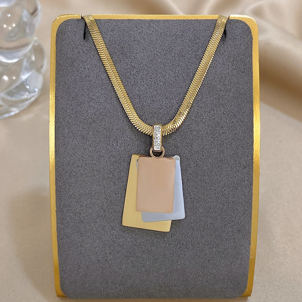 DODOHAO Stitching Color Square Pendant Necklaces For Women Retro Snake Chain Gold Color Pendant Necklace Fashion Jewelry