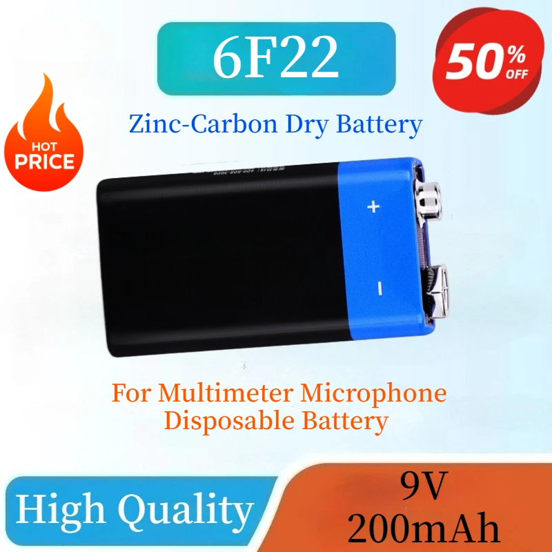 

Brand New High Quality 5/10PCS 6F22 9V 200mAh Zinc-Carbon Battery Dry Batteries for Multimeter Microphone Disposable Battery