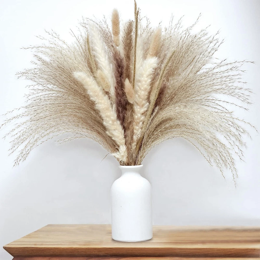 75Pcs Fluffy Pampas Grass Dried Flowers Boho Home Decor Natural Bunny Rabbit Tail Grass Wedding Party Decoration