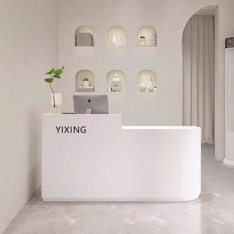 Simple modern beauty salon barber shop front desk reception desk shop small bar clothing store women's clothing store checkout
